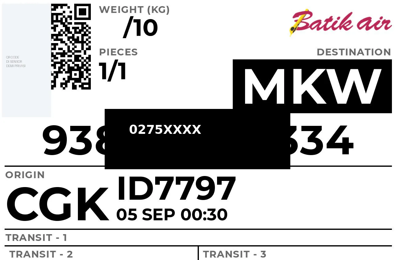 SMU Batik Air Jakarta ke Manokwari MKW Papua - Bukti Jasa Pengiriman Barang Via Udara